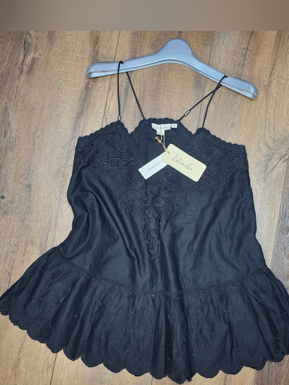 Anthropologie Let Me Be Lace Peplum Tank Black Size 4